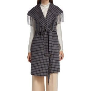 ELIE TAHARI Oxford Belted Fringed Plaid Vest